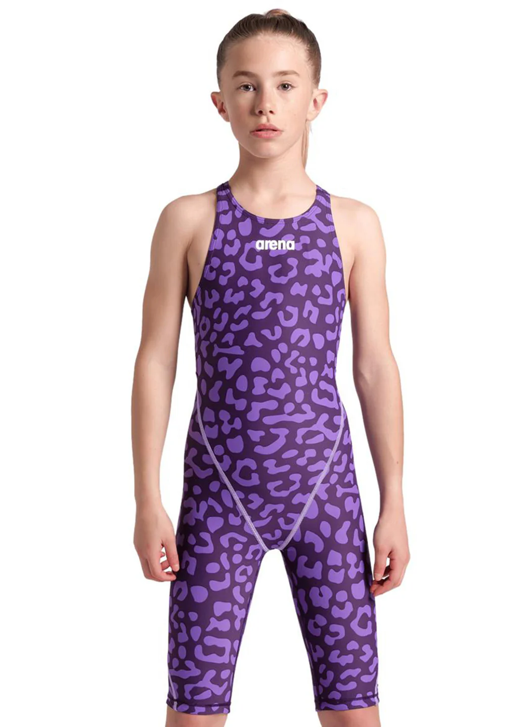 Arena Girls' Powerskin ST Next Limited Edition Leopard Open Back Tech Suit Swimsuit - Image 15
