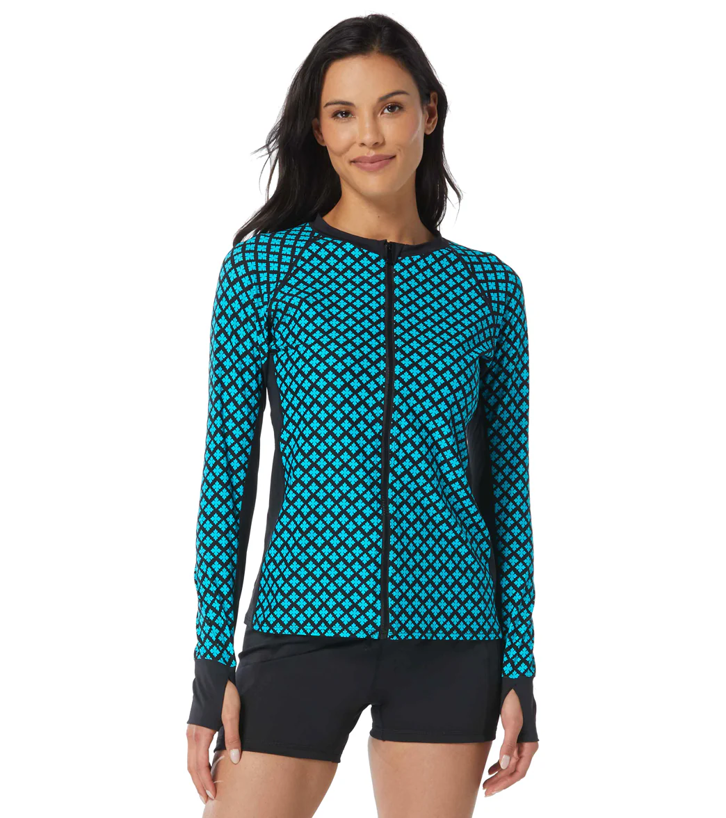 Beach House Women's Delray Botanical Ava Long Sleeve Zip Front Rash Guard - Image 6