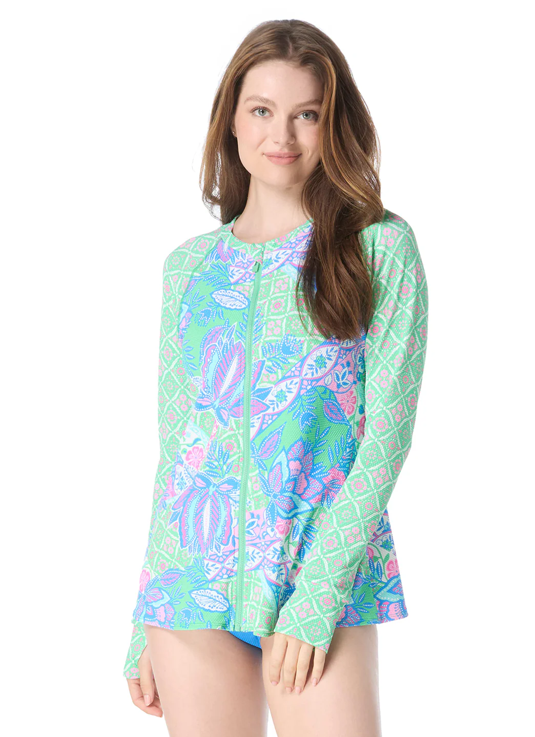 Beach House Women's Estate Mosaic Mary Pique Long Sleeve Zip Front Rashguard