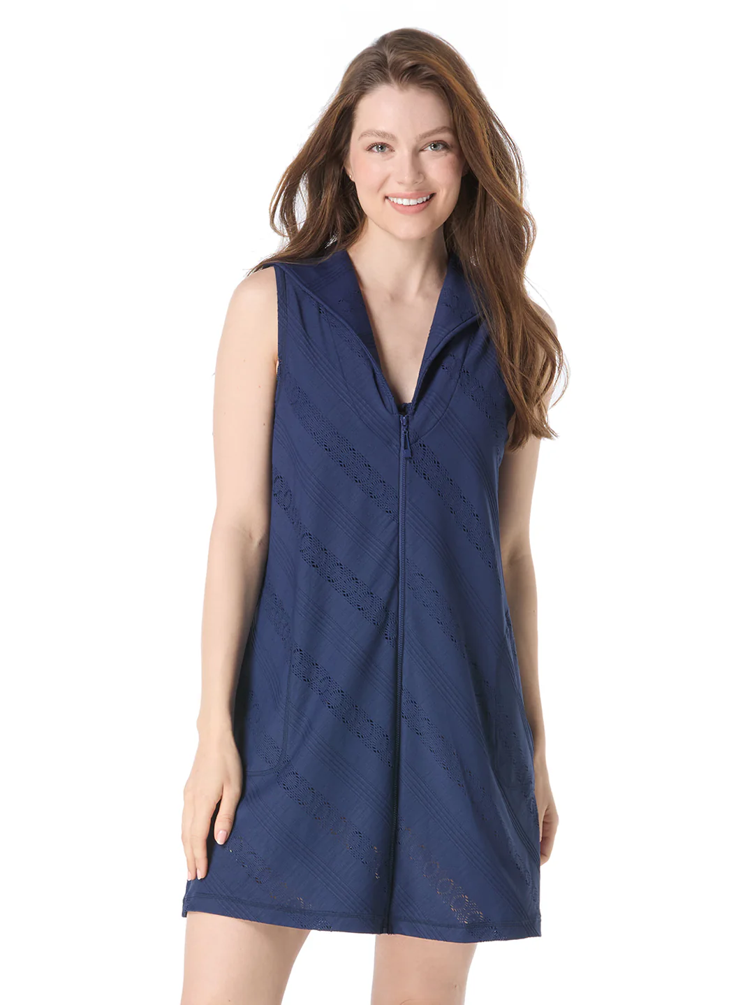 Beach House Women's Eva Crochet Zip Front Sleeveless Cover Up Dress - Image 3