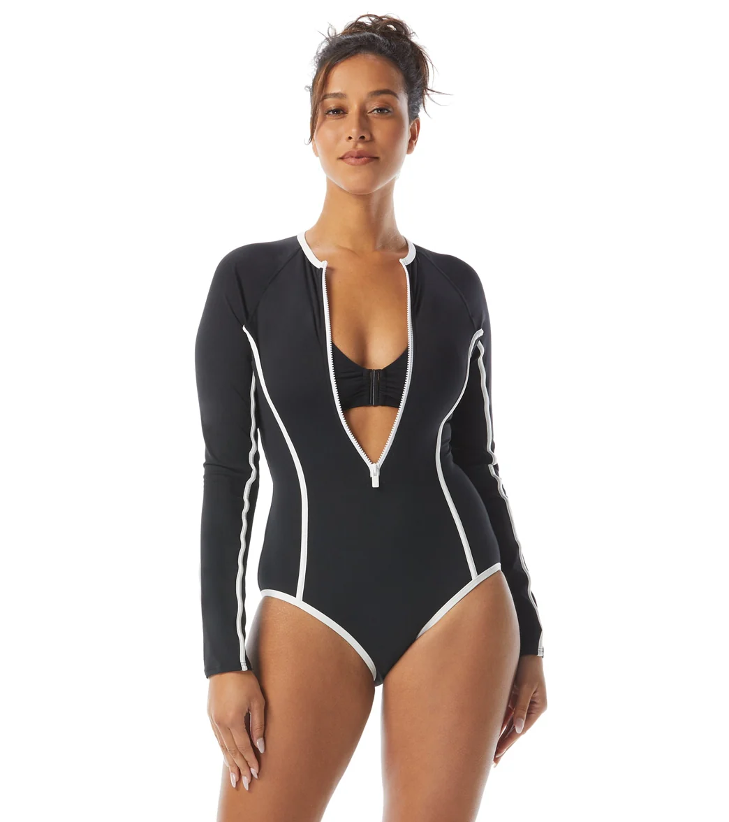 Beach House Women's Piping Solid Sculpt Long Sleeve Zip Front Two Piece Swimsuit - Image 10