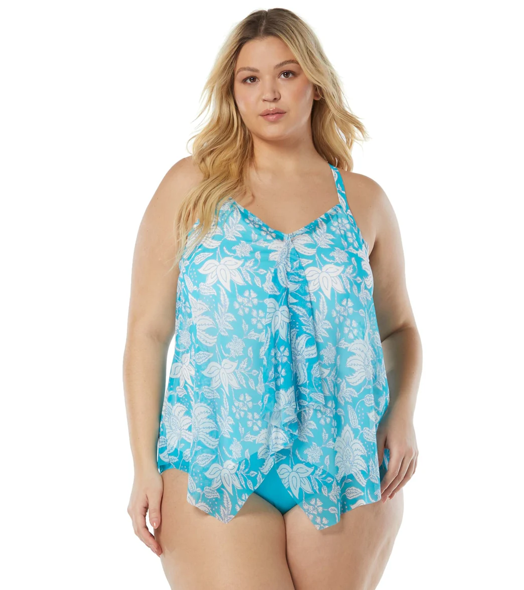 Beach House Women's Plus Size Coastal Botanical Kerry Mesh Layer Racerback Tankini Top - Image 4