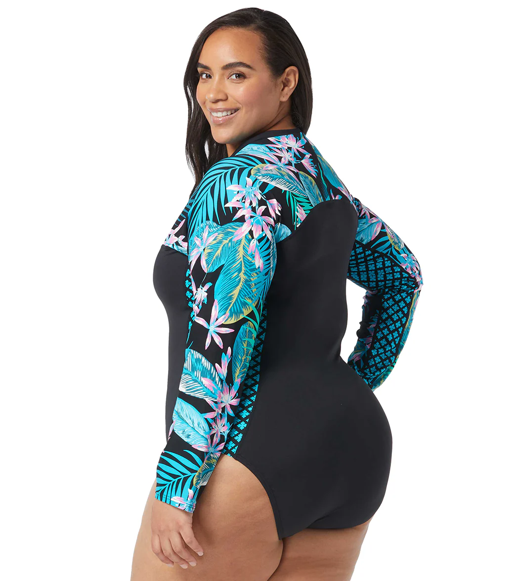 Beach House Women's Plus Size Delray Beach Sculpt Long Sleeve Zip Front One Piece Swimsuit - Image 2