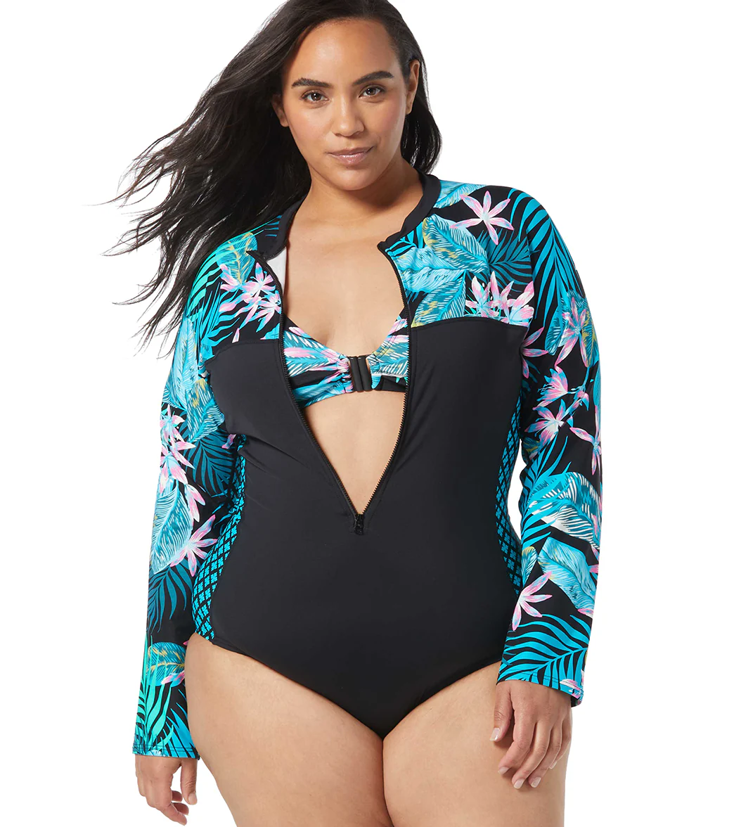 Beach House Women's Plus Size Delray Beach Sculpt Long Sleeve Zip Front One Piece Swimsuit - Image 3