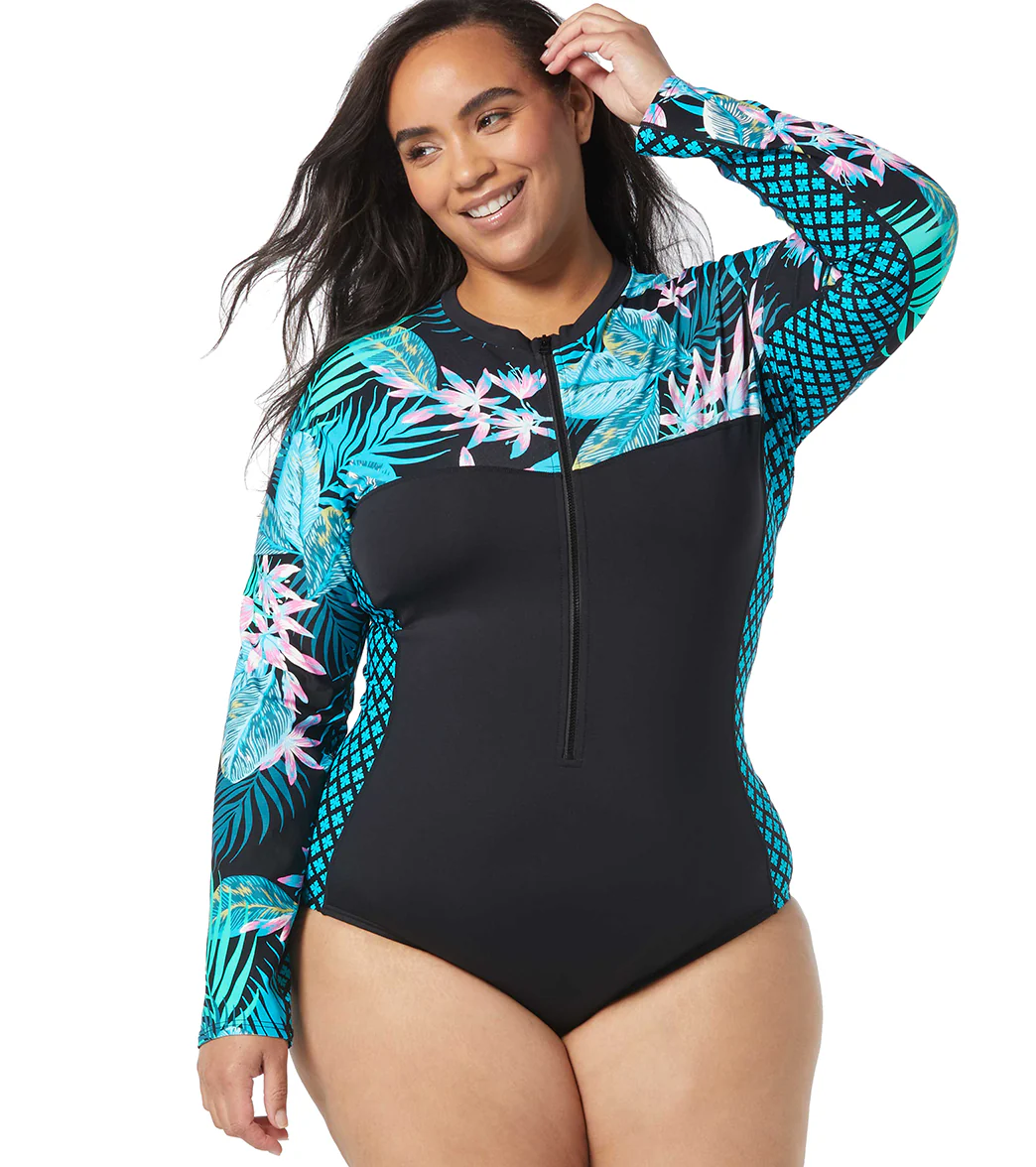 Beach House Women's Plus Size Delray Beach Sculpt Long Sleeve Zip Front One Piece Swimsuit - Image 6
