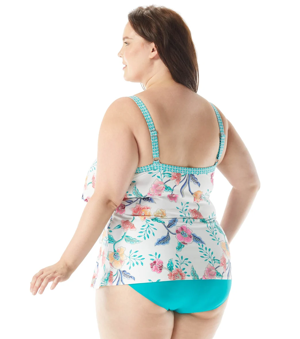 Beach House Women's Plus Size Floral Fantasy Jane Ruffle Tankini Top - Image 2