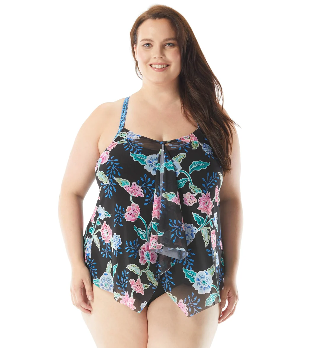 Beach House Women's Plus Size Floral Fantasy Kerry Mesh Layer Tankini Top - Image 5