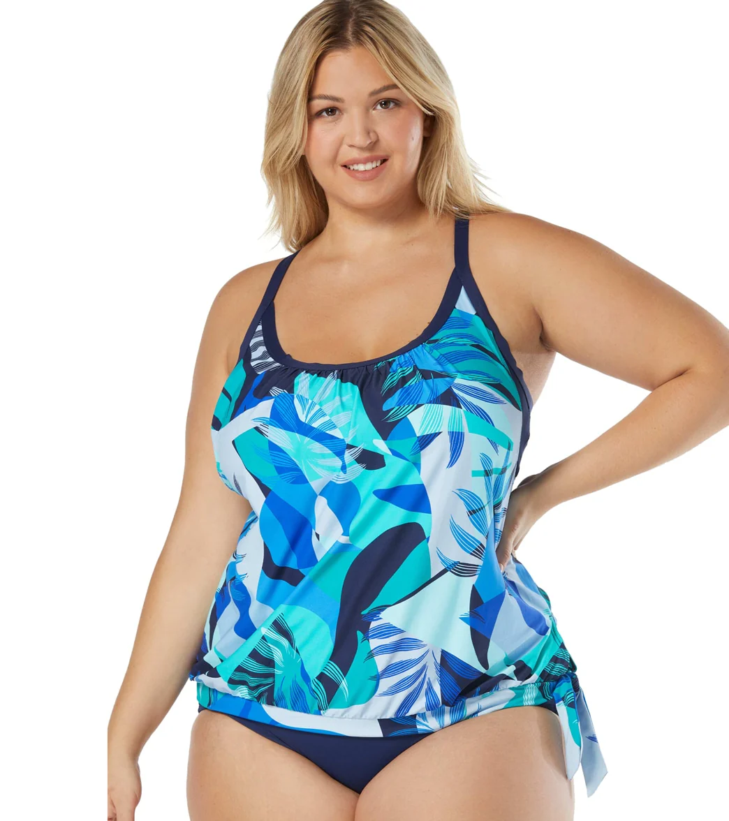 Beach House Women's Plus Size Geo Palm Triumph Double Layer Racerback Tankini Top - Image 6