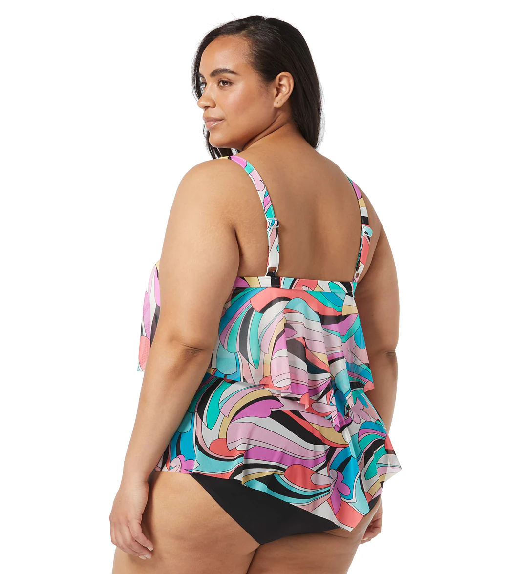 Beach House Women's Plus Size Saltwater Swirl Portia Mesh Layer Tankini Top - Image 3