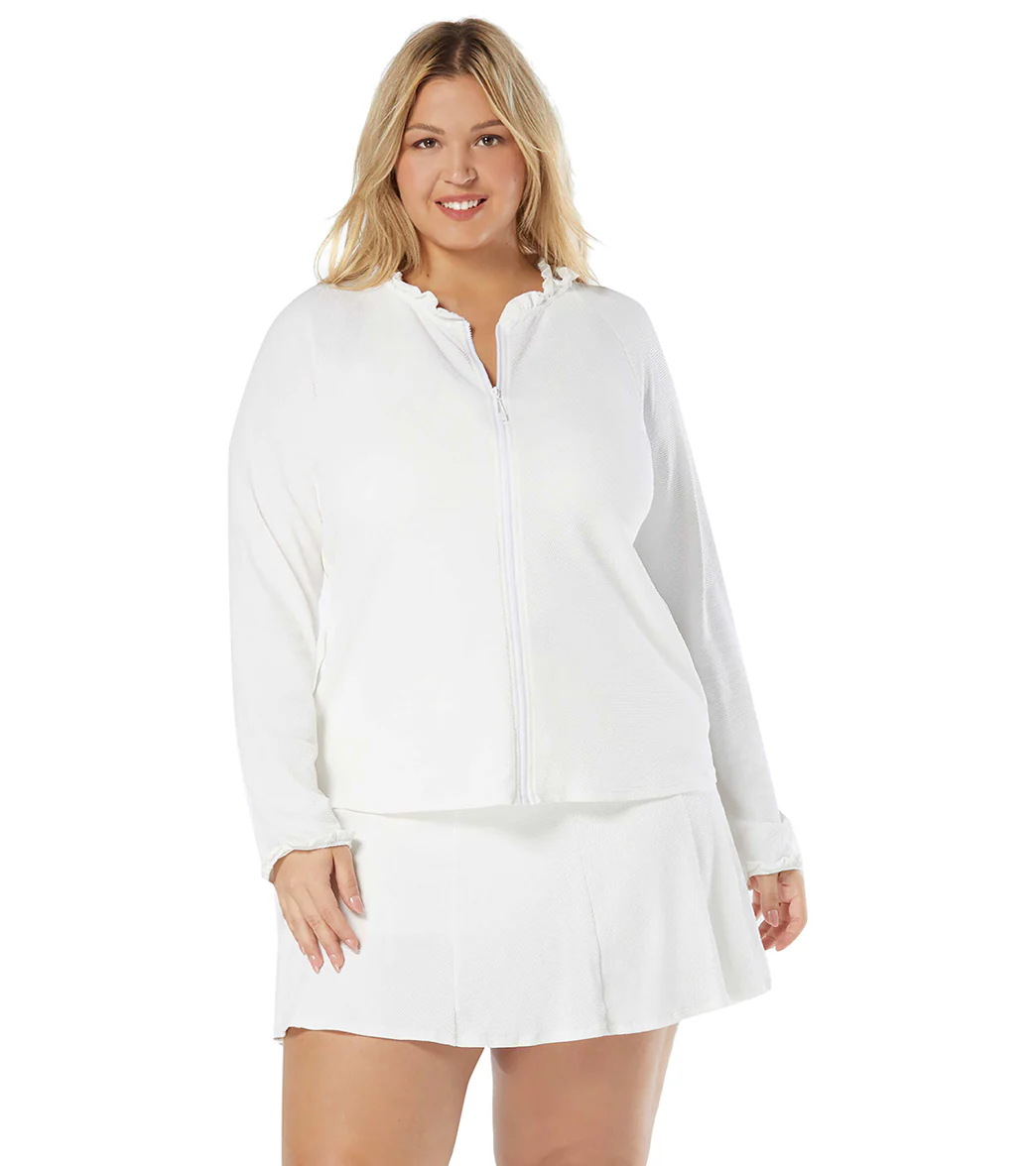 Beach House Women's Plus Size Solid Phoebe Long Sleeve Zip Front Rash Guard - Image 13