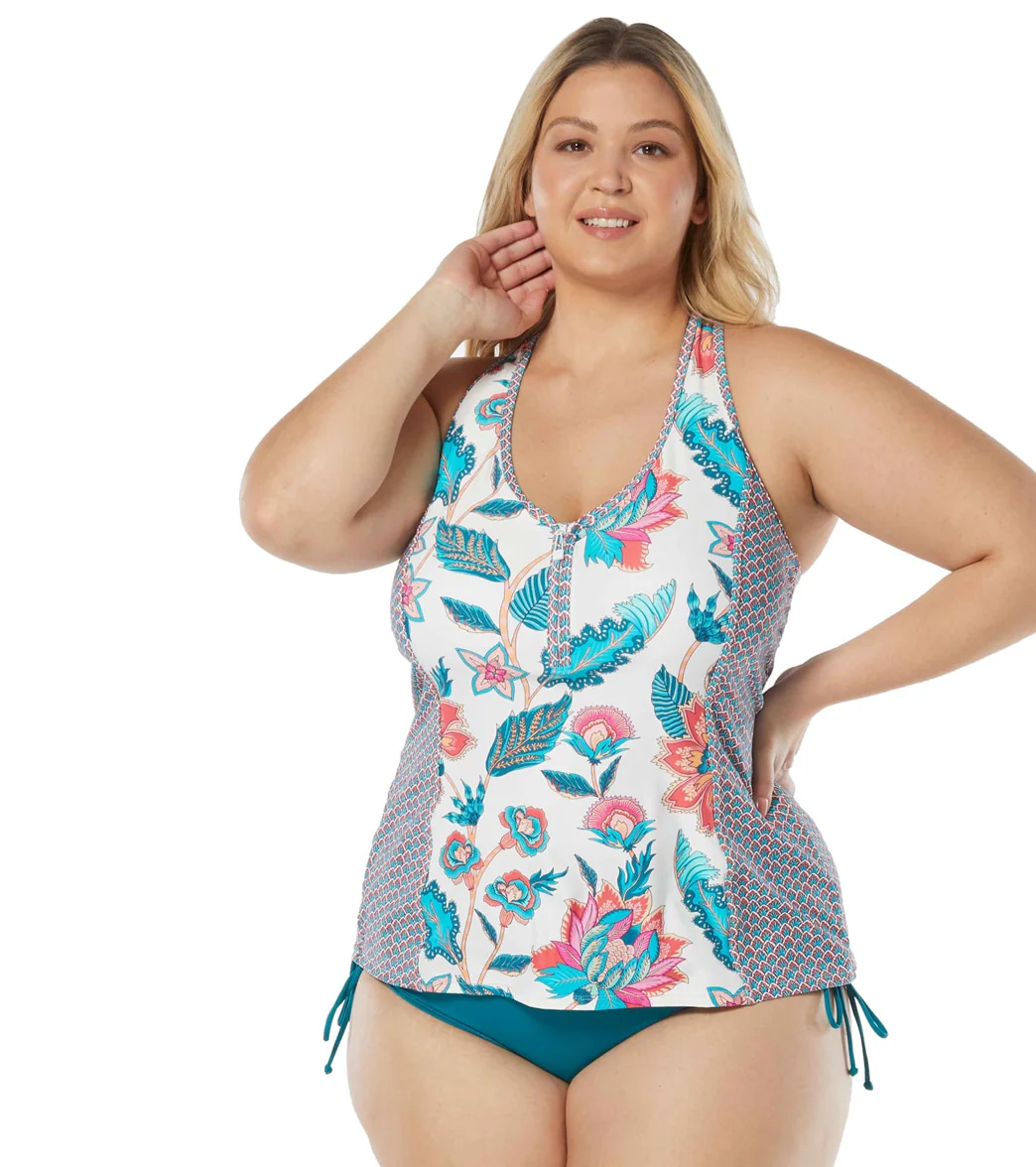 Beach House Women's Plus Size Vineland Floral Erinna Zip Front Racerback Tankini Top - Image 4