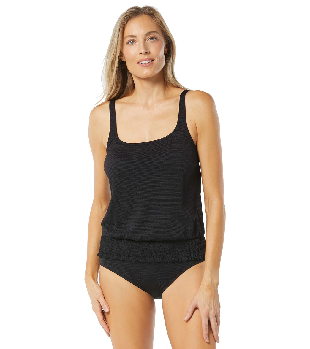 Beach House Women's Solid Pique Brandy Smocked Blouson Tankini Top - Image 6