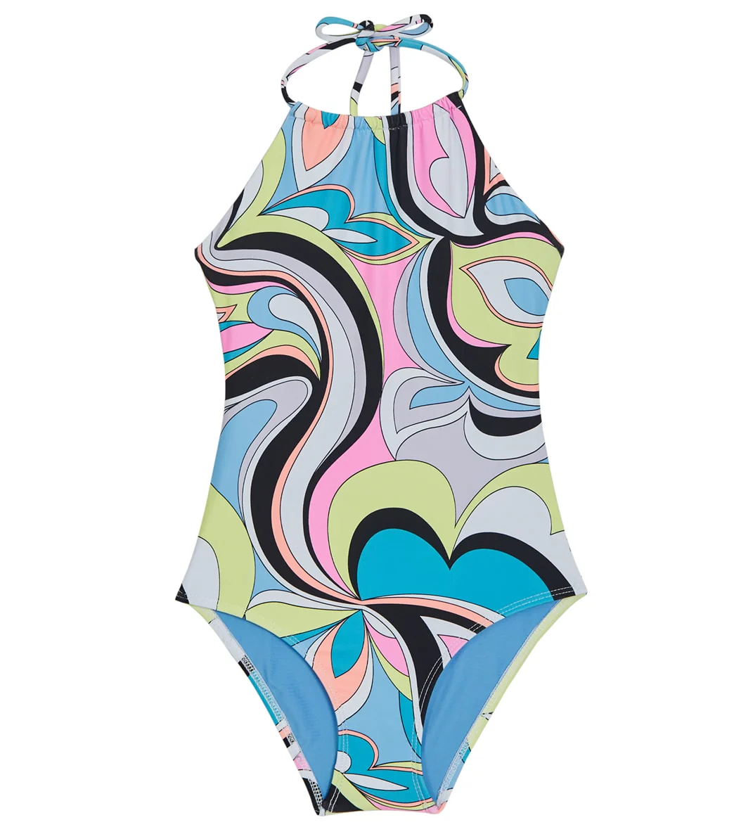 Beach Lingo Girls' Love Shack High Neck One Piece Swimsuit (Big Kid)