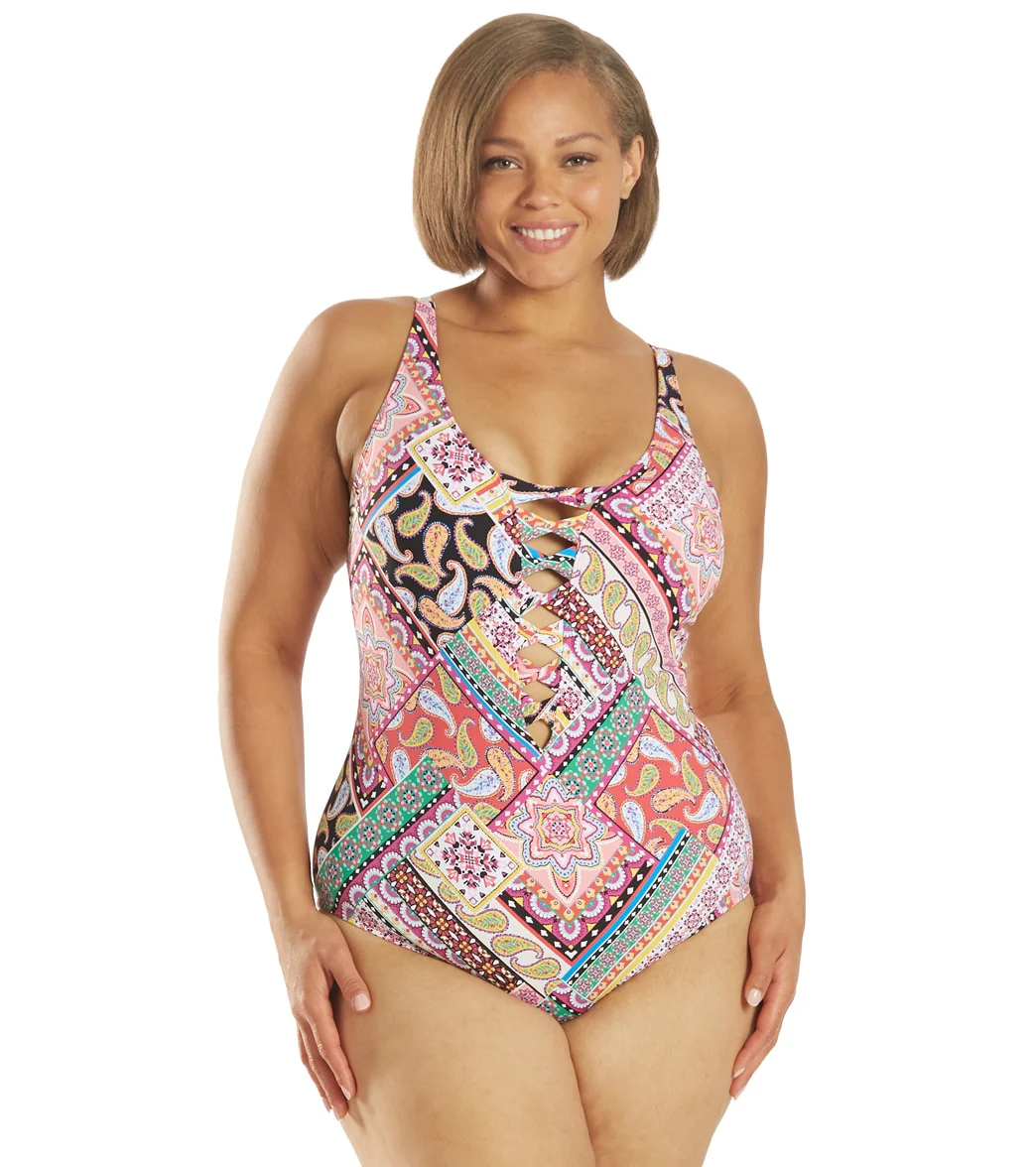 BLEU Rod Beattie Women's Plus Size Just Cool Lace Down OTS Mio Plunge One Piece Swimsuit - Image 7
