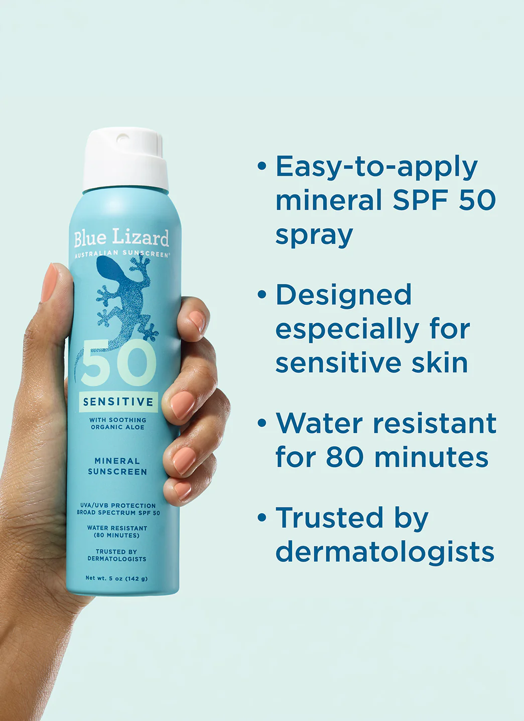 Blue Lizard Sensitive Mineral SPF 50 Sunscreen Spray 5 oz - Image 6