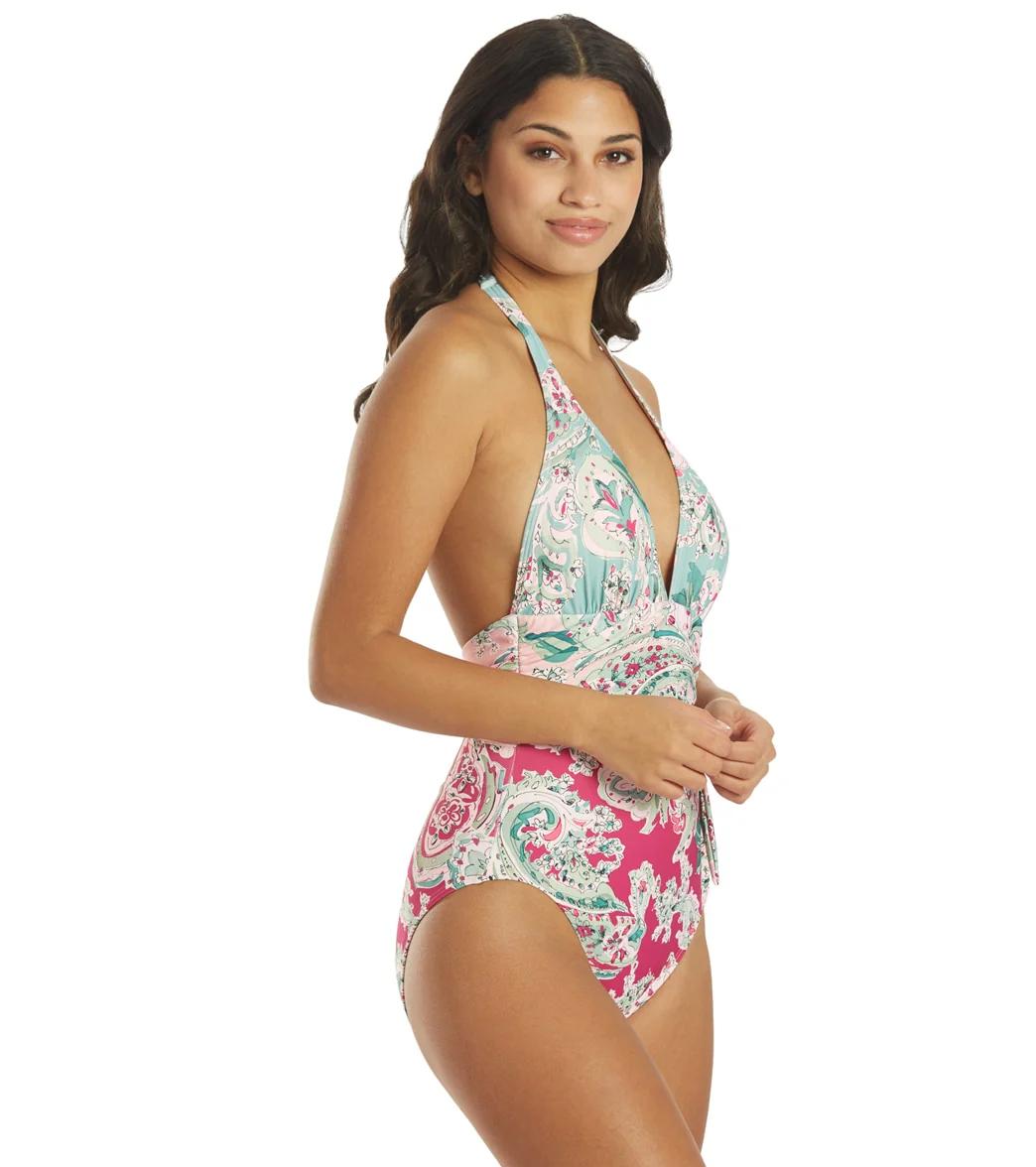 Carmen Marc Valvo Women's Bellago Paisley Scarf V Neck Halter One Piece Swimsuit - Image 2