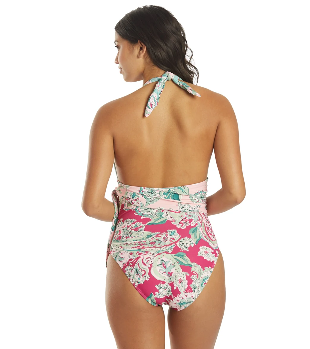 Carmen Marc Valvo Women's Bellago Paisley Scarf V Neck Halter One Piece Swimsuit - Image 3