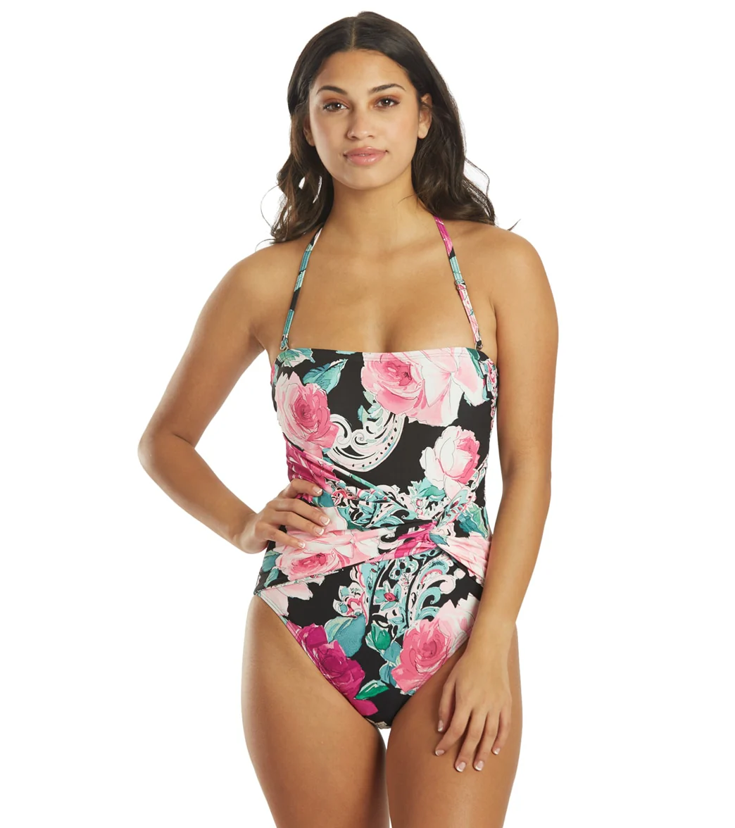 Carmen Marc Valvo Women's Botanica Rosa Knot Front Bandeau One Piece Swimsuit - Image 8
