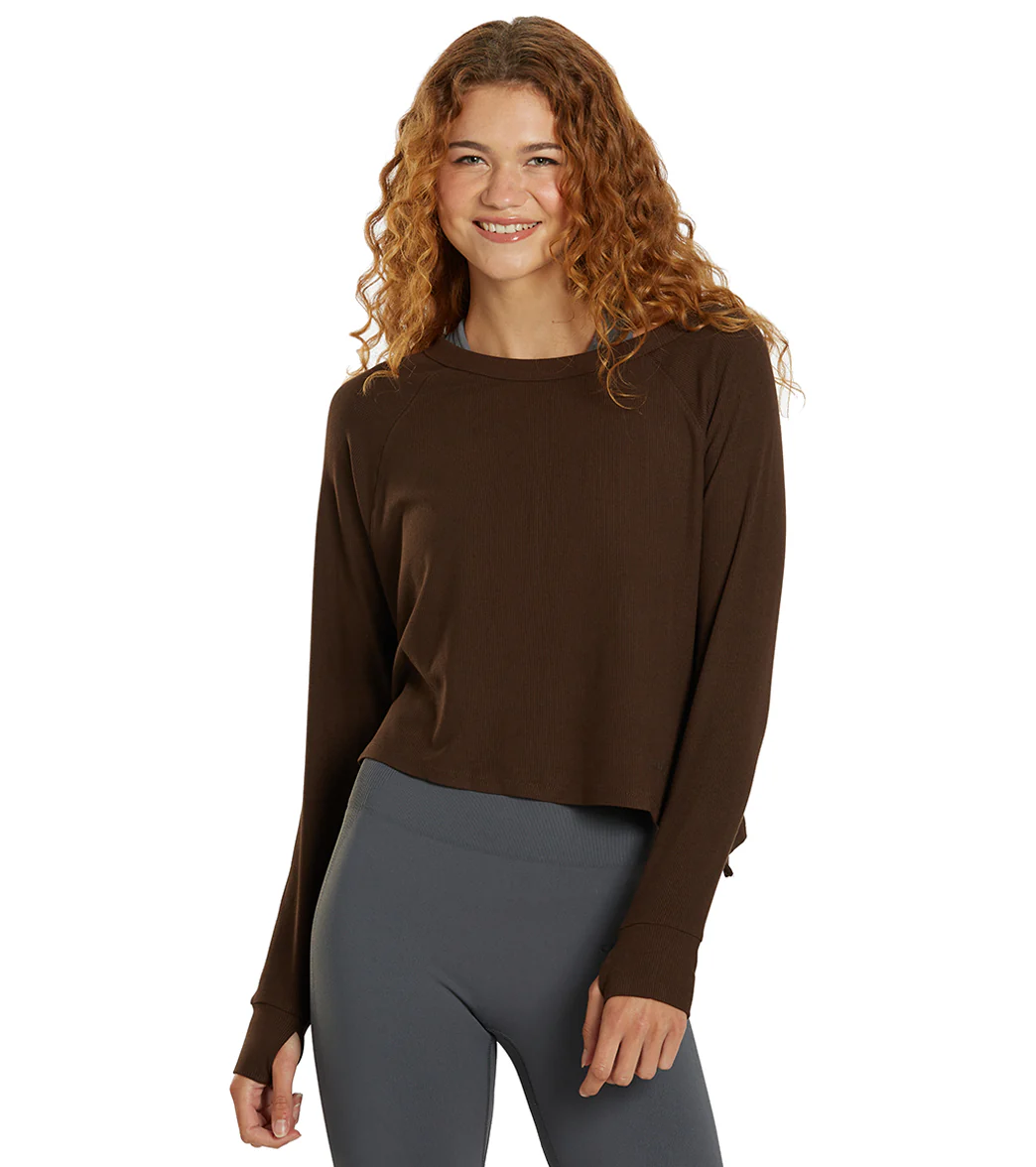 Cream Yoga Fare Drop Shoulder Crop LS Tee - Image 6