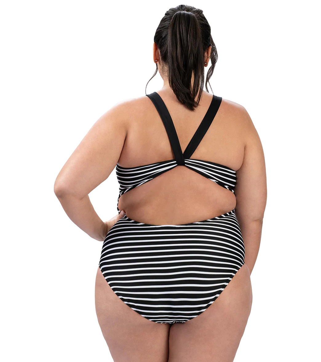 Dolfin Women's Aquashape Striped Scoop Neck Moderate Rib Knit One Piece Swimsuit - Image 4