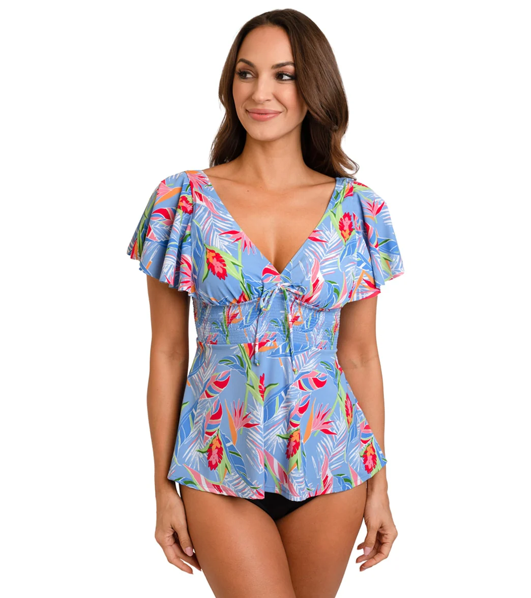Fit4U Women's Dawn Sleeved Smocked Empire Tankini Top