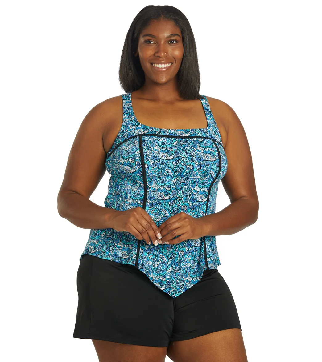 Fit4U Women's Plus Size Aquarius Square Neck V Hem Tankini Top (D/E Cup) - Image 2