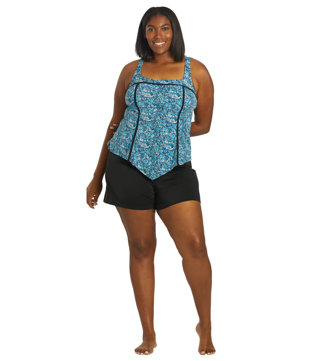 Fit4U Women's Plus Size Aquarius Square Neck V Hem Tankini Top (D/E Cup) - Image 4