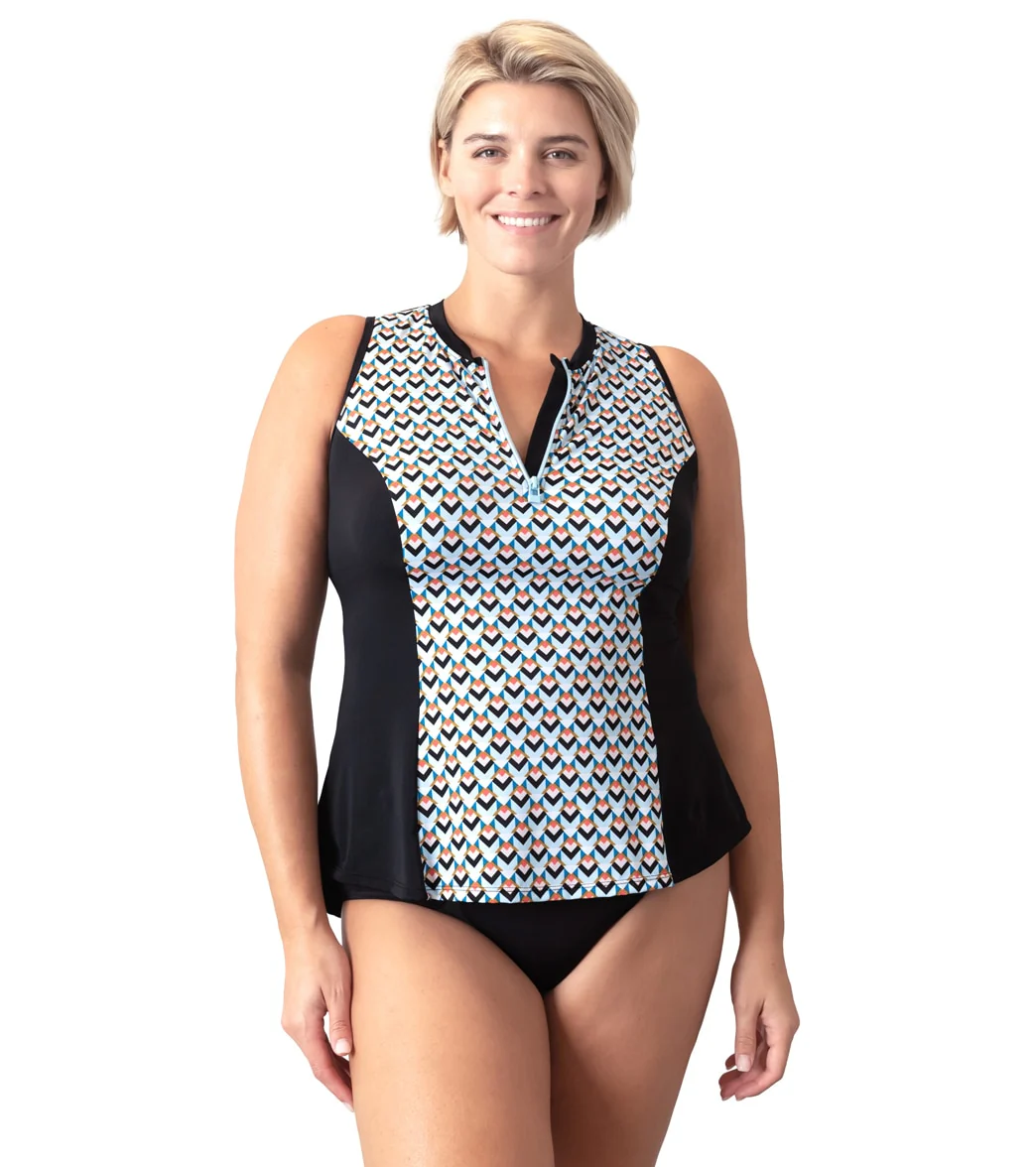 Fit4U Women's Plus Size Geomatic Zip Sleeveless Swim Shirt - Image 5