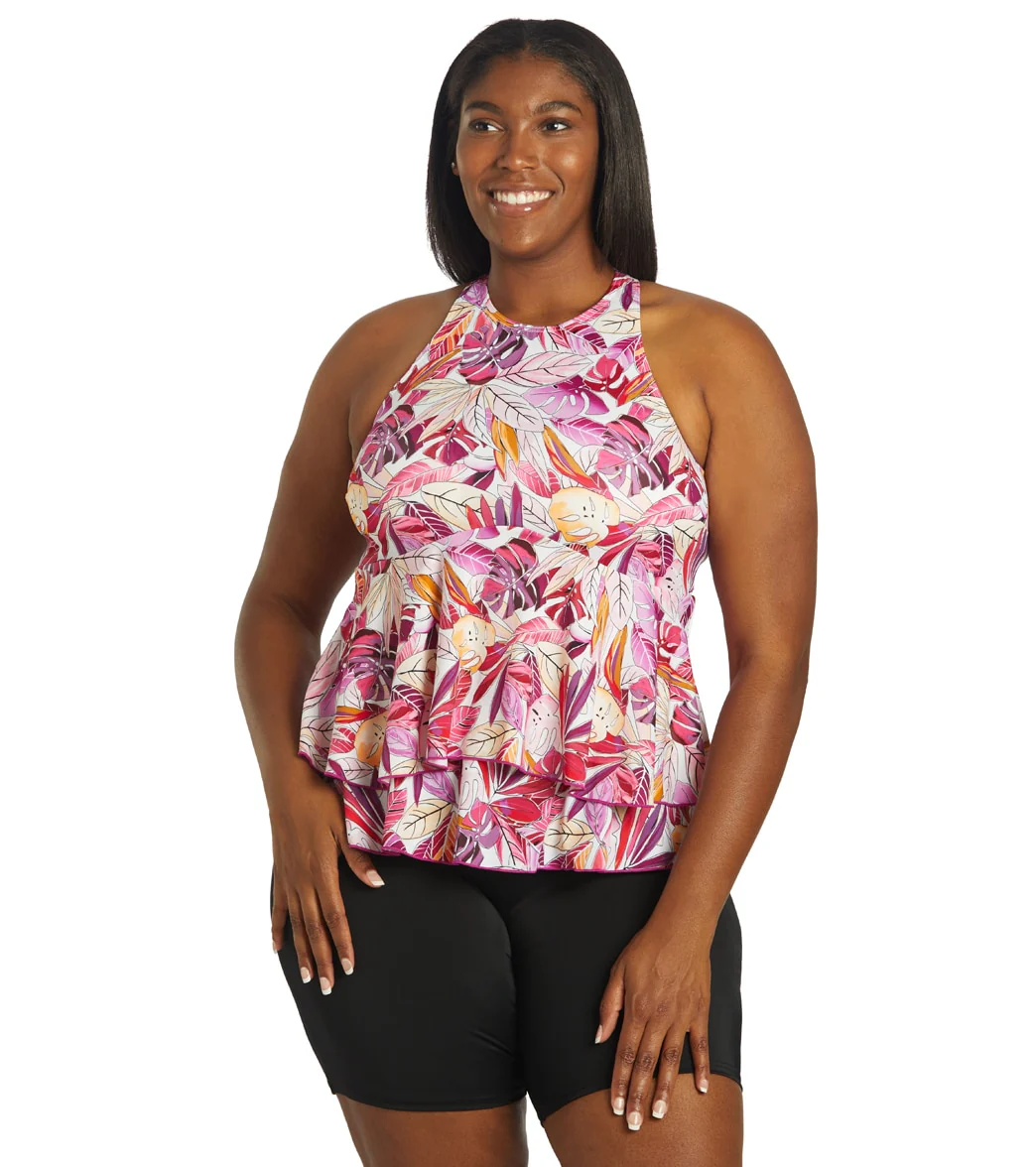 Fit4U Women's Plus Size Kapalua Hi Neck Two Tiered Tankini Top - Image 7