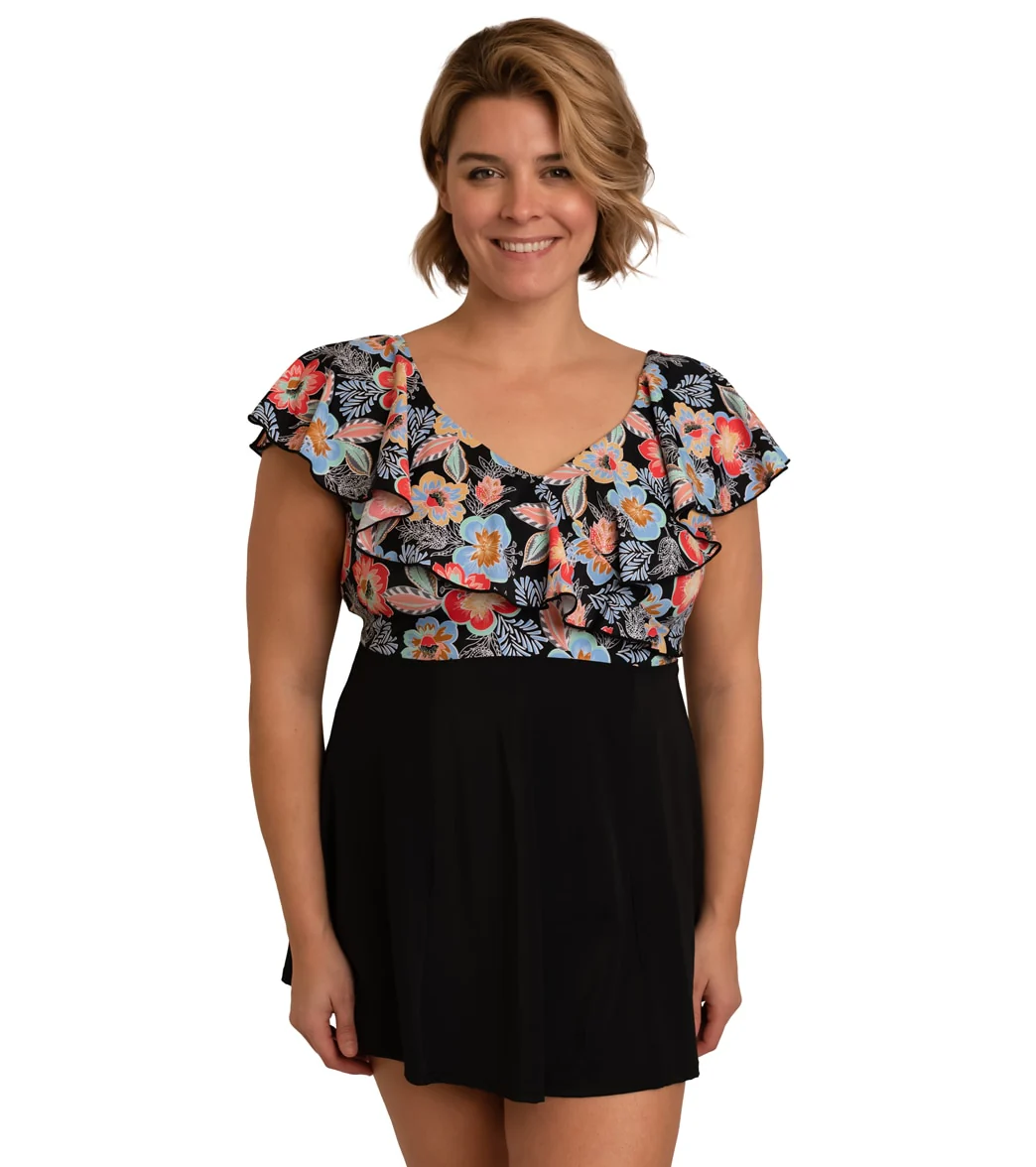 Fit4U Women's Plus Size Makenna Sleeved Surplice Empire Swim Dress - Image 6