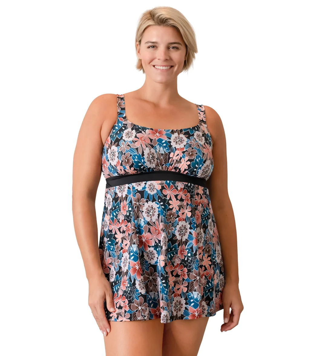 Fit4U Women's Plus Size Moon Shadow Empire Banded Swim Dress