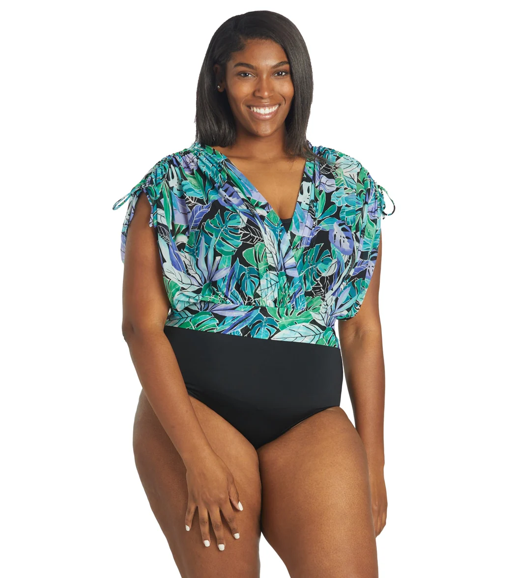 Fit4U Women's Plus Size Palms Mesh Overlay Tank One Piece Swimsuit - Image 8