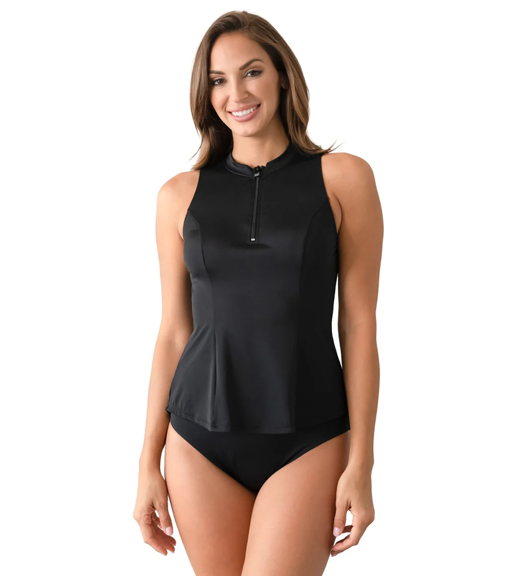 Fit4U Women's Solids Zip Sleeveless Swim Shirt