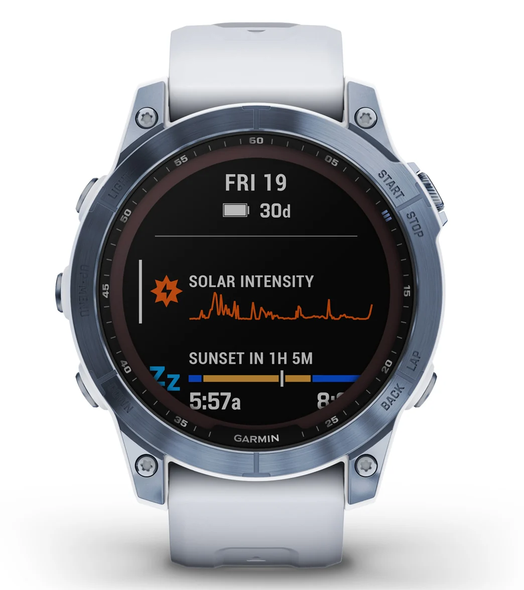 Garmin Fenix 7 Sapphire Solar Mineral Blue DLC Titanium/Whitestone Band - Image 2