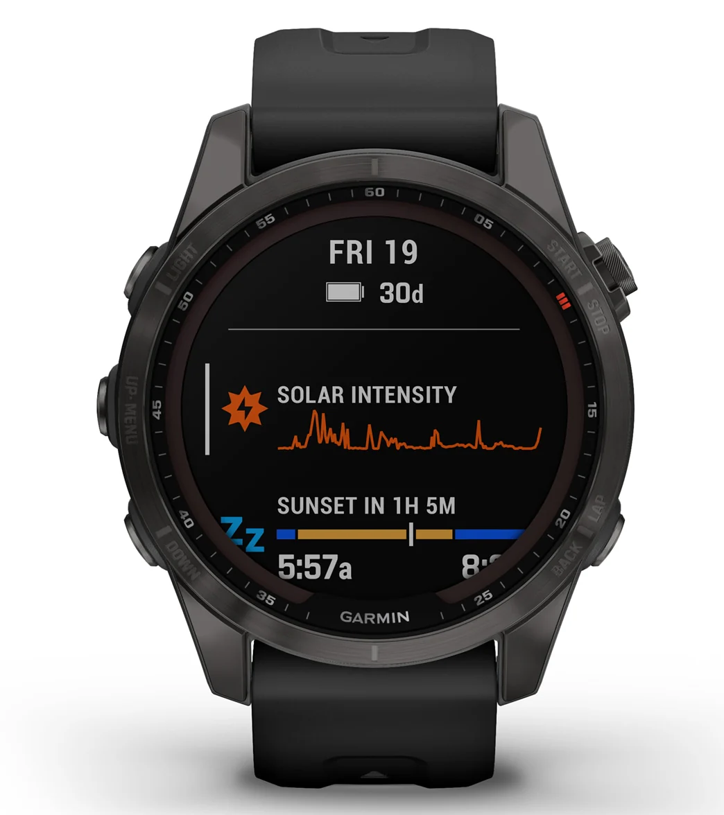 Garmin Fenix 7S Sapphire Solar Carbon Gray DLC Titanium/Black Band - Image 2