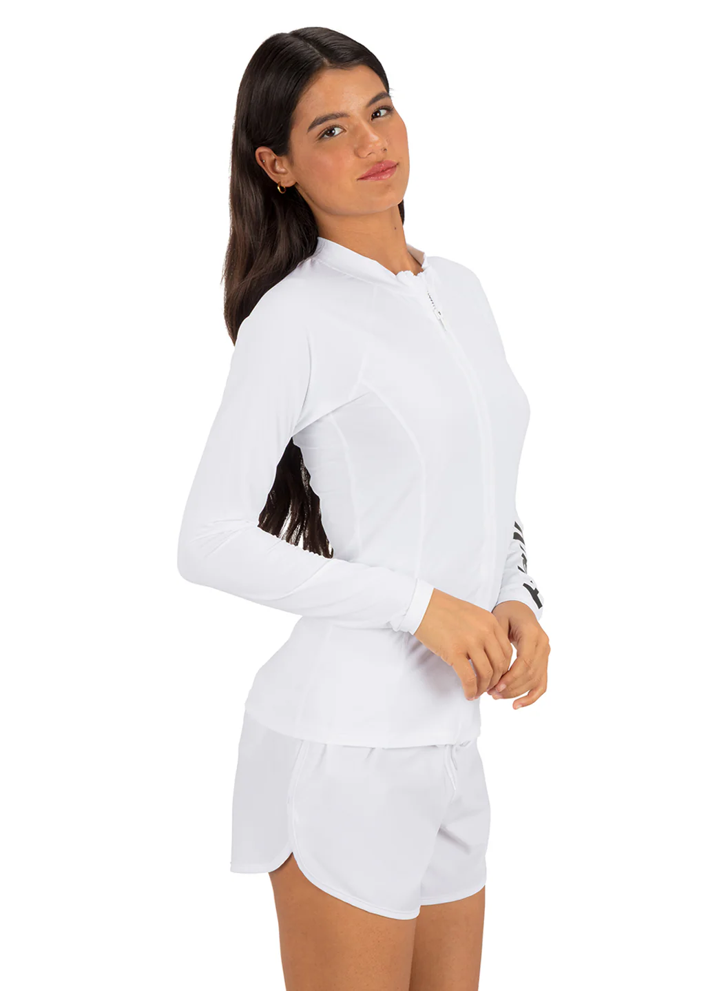 Hurley Women's OAO Solid Zip Front Long Sleeve Rash Guard - Image 4