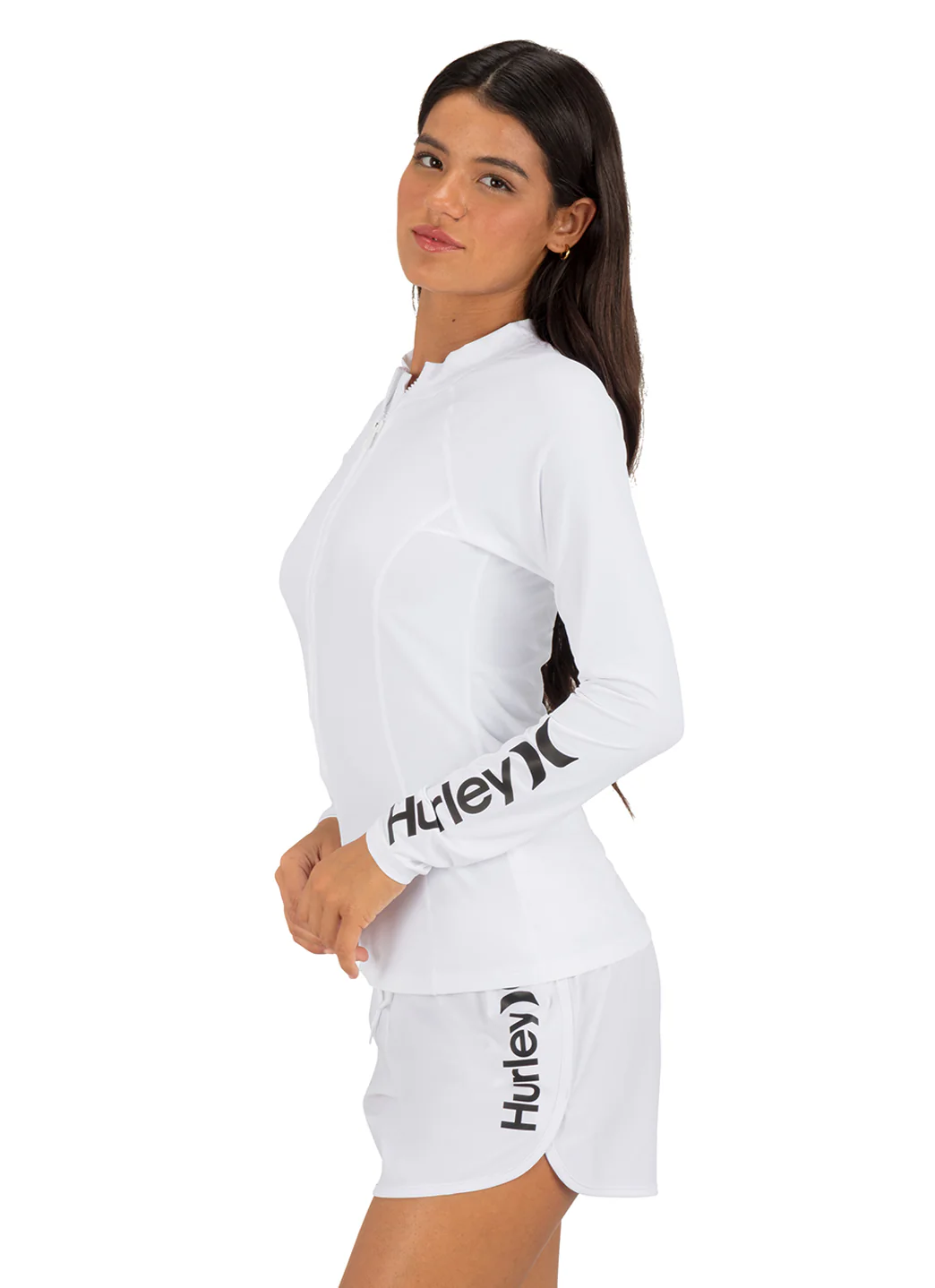 Hurley Women's OAO Solid Zip Front Long Sleeve Rash Guard - Image 6