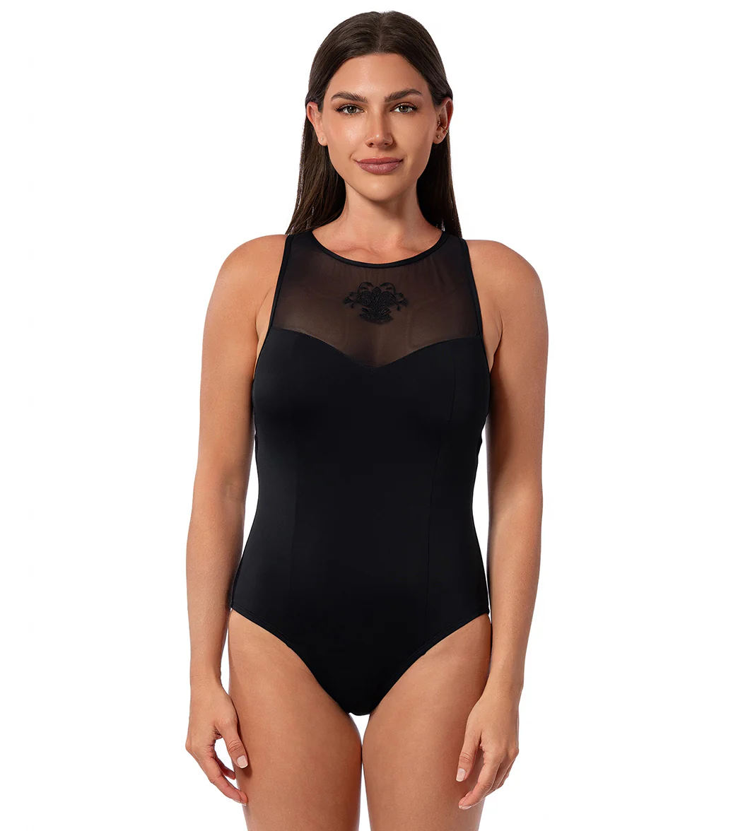 Jantzen Women's Royal Black Diana High Neck One Piece Swimsuit - Image 9