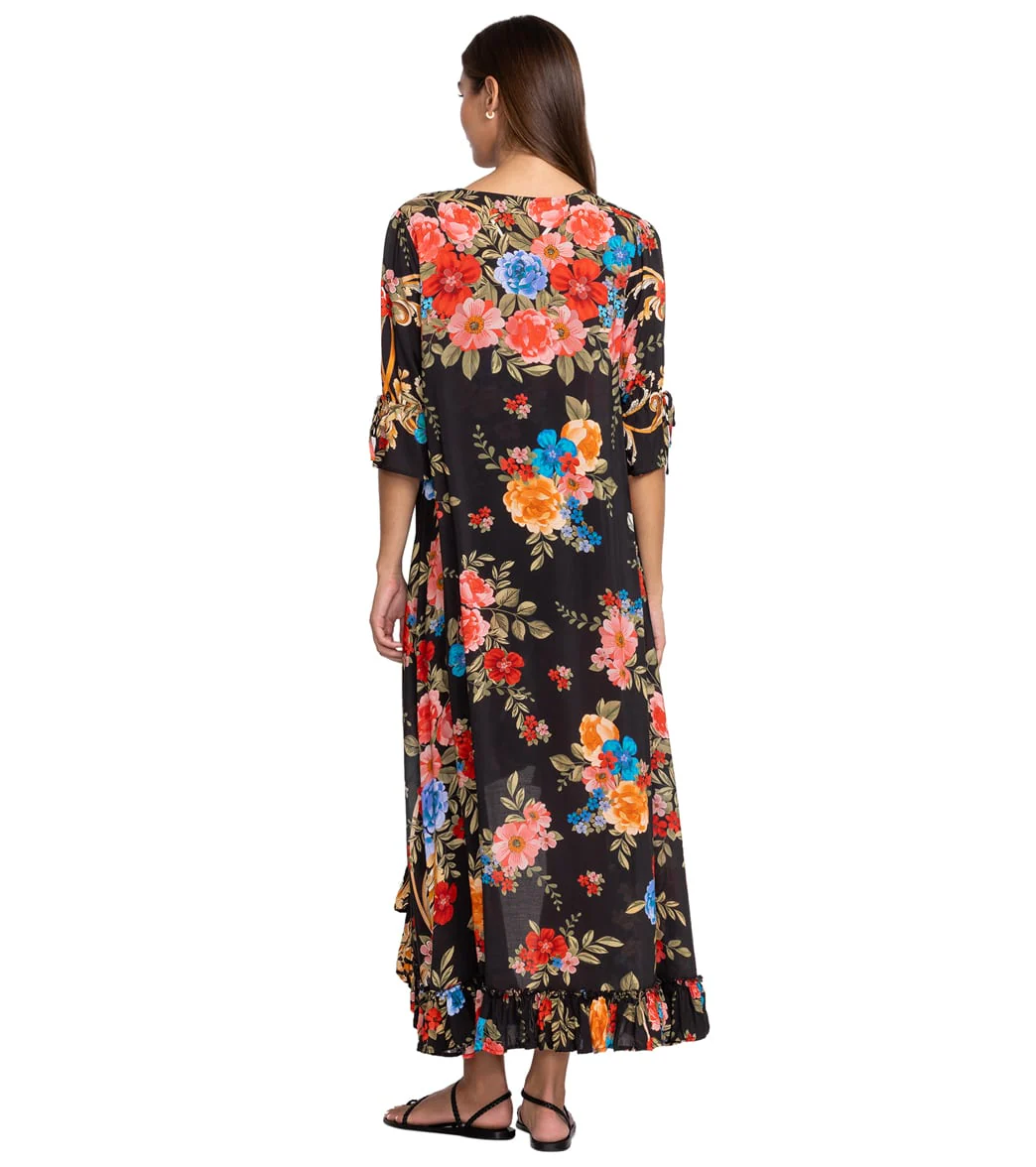 Johnny Was Women's Black Royal Print Long Ruffle Kimono - Image 3