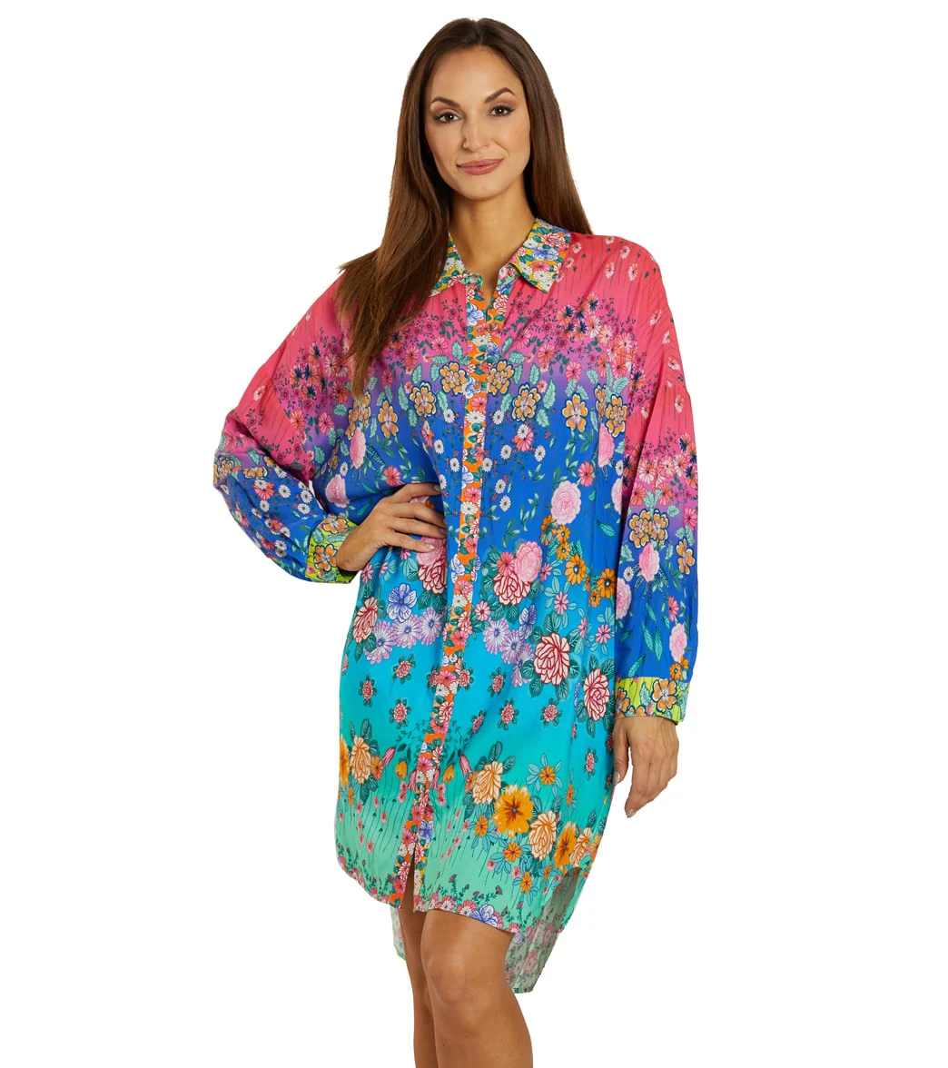 Johnny Was Women's Color Blast Rainbow Midi Shirt Dress