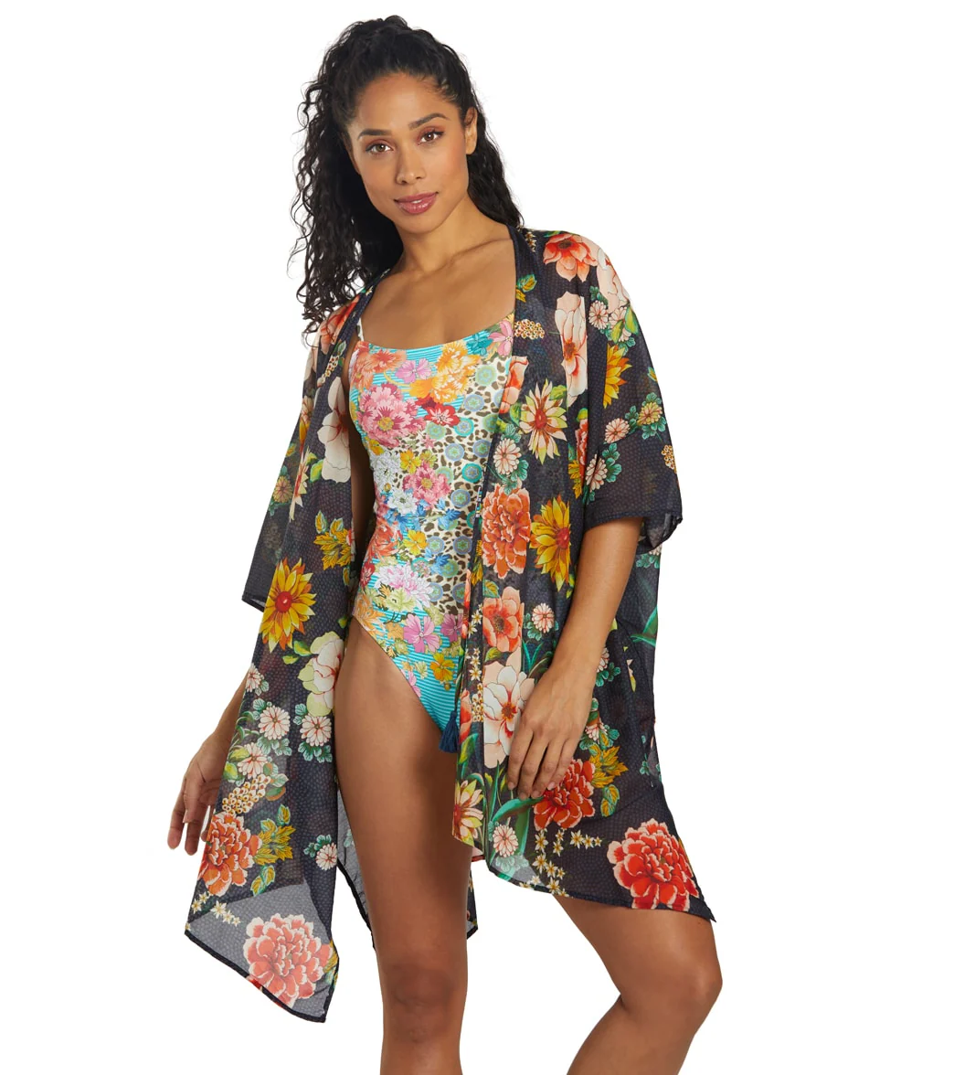 Johnny Was Women's Dark Floral Short Kimono - Image 7