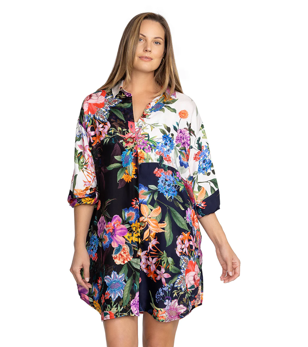 Johnny Was Women's Neon Jungle Mix Patchwork Button Down Shirt