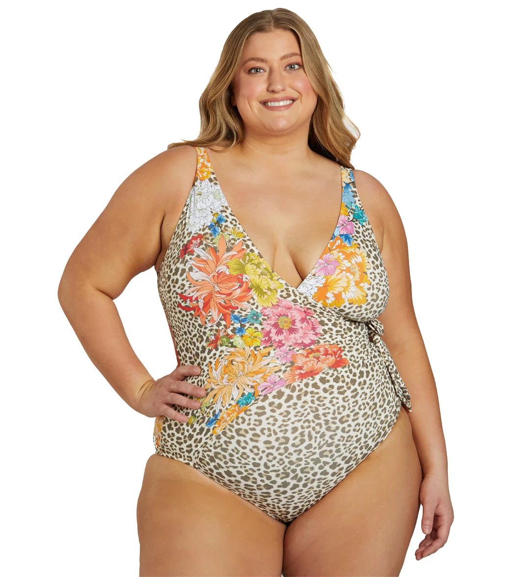 Johnny Was Women's Plus Size Leopard Wrap One Piece Swimsuit - Image 7