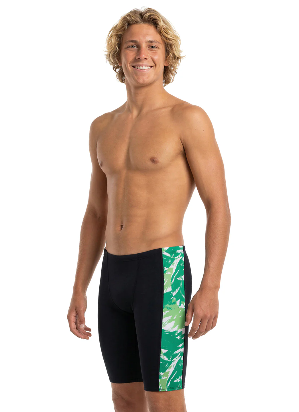JOLYN Men's Jammer Leaves Spliced Jammer Swimsuit - Image 36