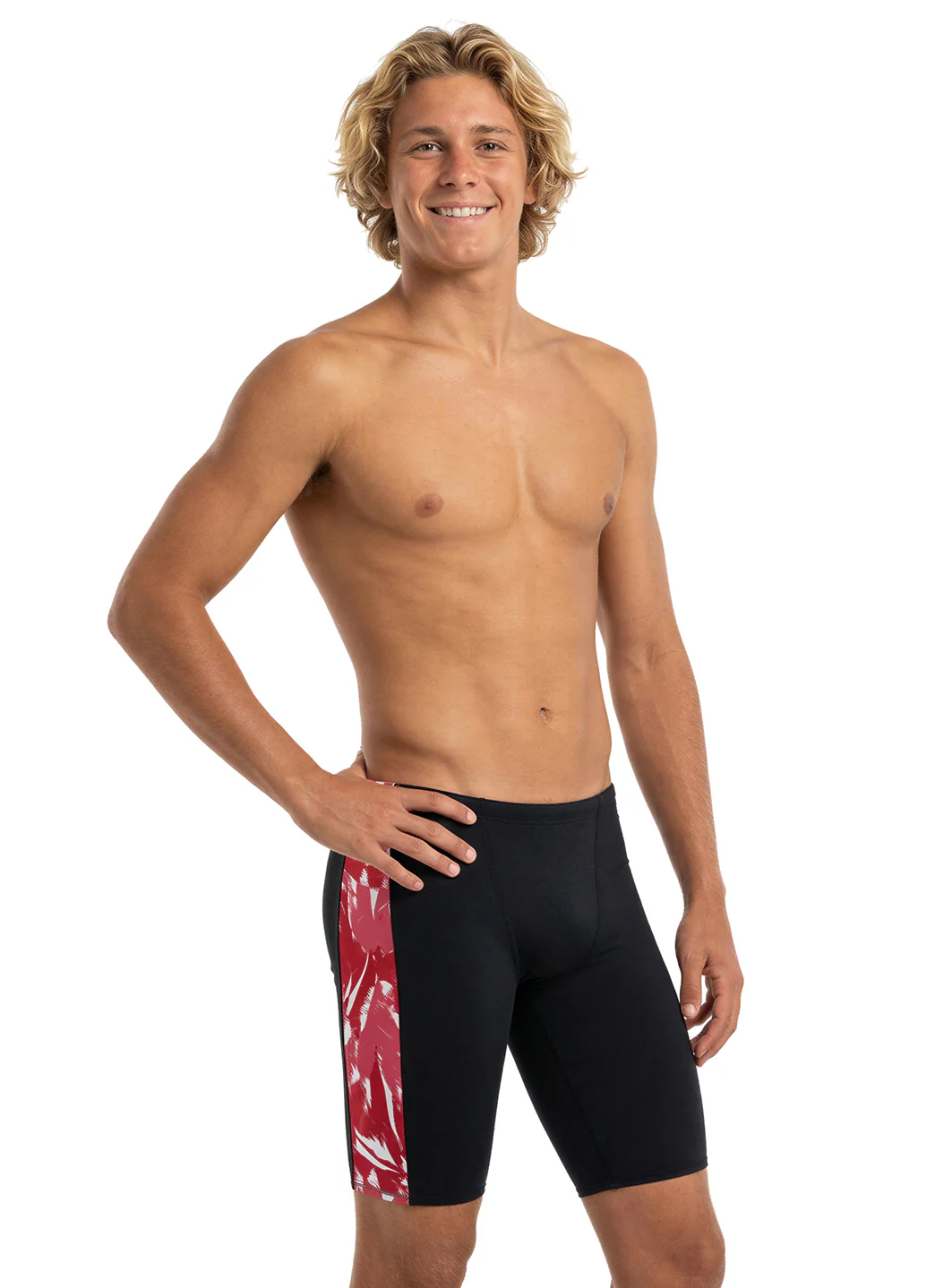 JOLYN Men's Jammer Leaves Spliced Jammer Swimsuit - Image 47