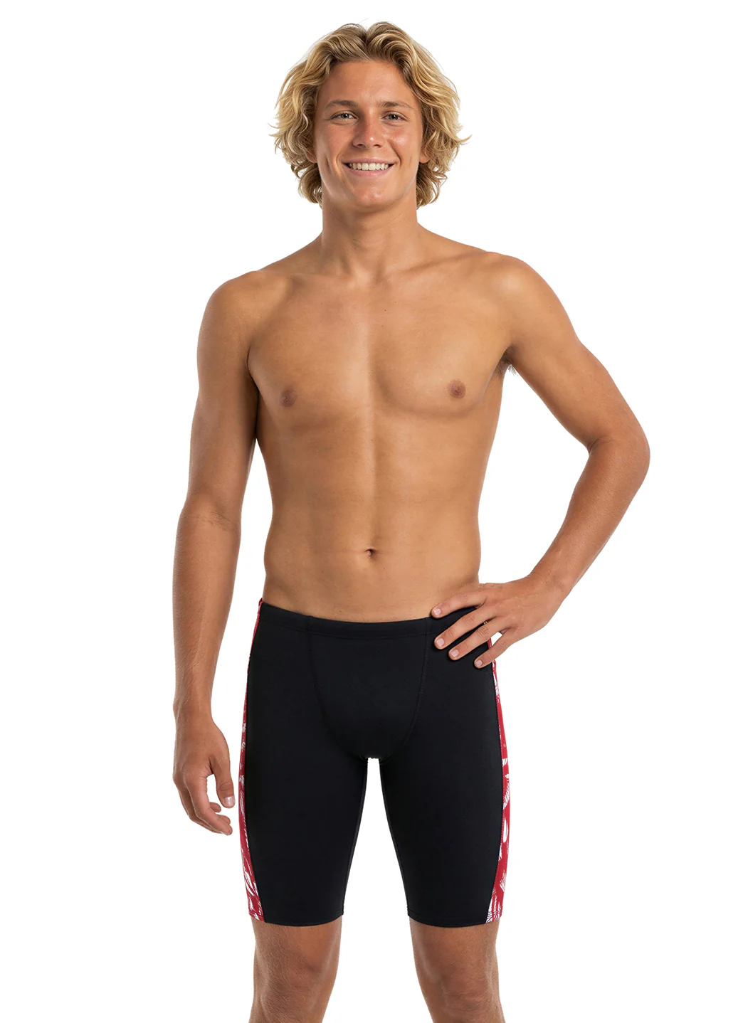 JOLYN Men's Jammer Leaves Spliced Jammer Swimsuit - Image 49