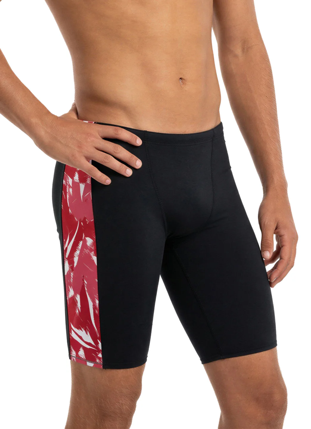 JOLYN Men's Jammer Leaves Spliced Jammer Swimsuit - Image 53