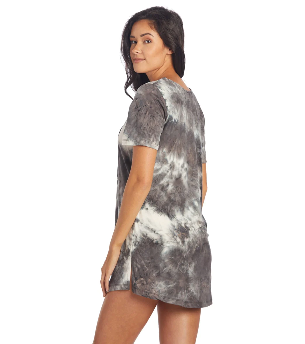 J.Valdi Women's Tie Dye Short Sleeve Lace Neck Tunic Cover Up - Image 3