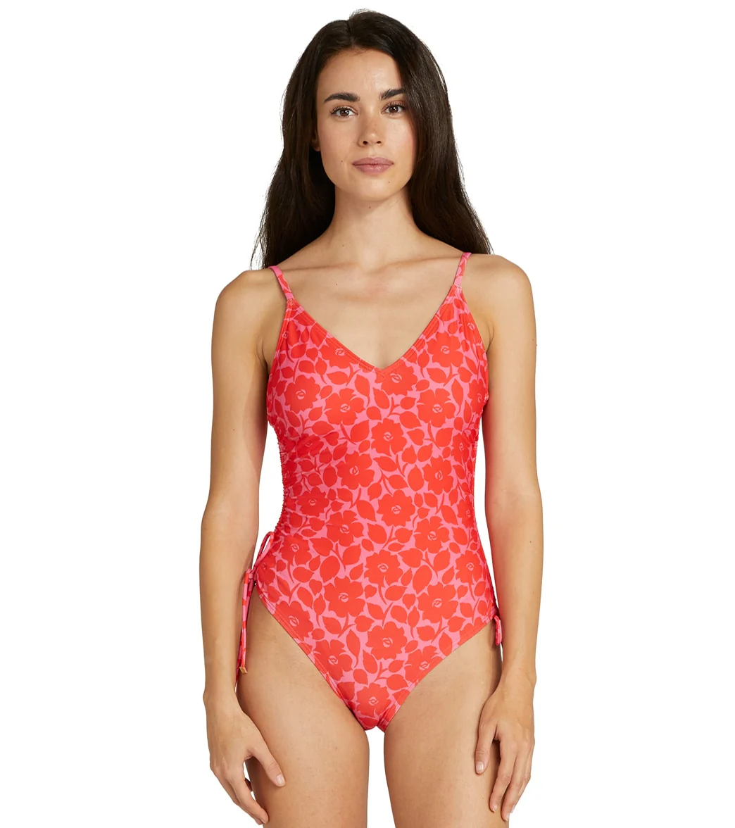 Kate Spade New York Women's Rosy Garden Shirred V Neck One Piece Swimsuit - Image 4