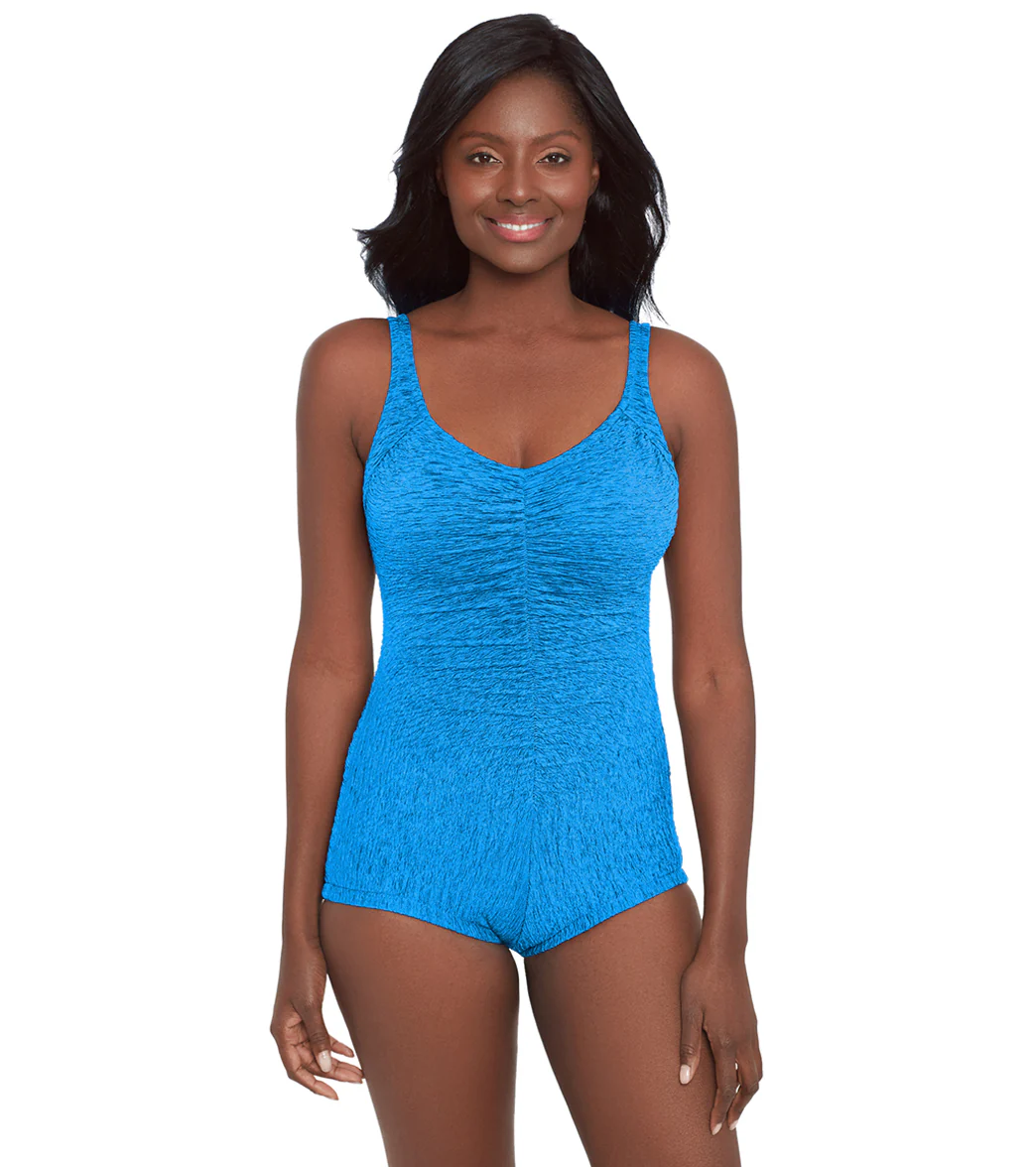 Krinkle by Penbrooke Women's Krinkle Chlorine Resistant Shirred Front Girl Leg One Piece Swimsuit - Image 11